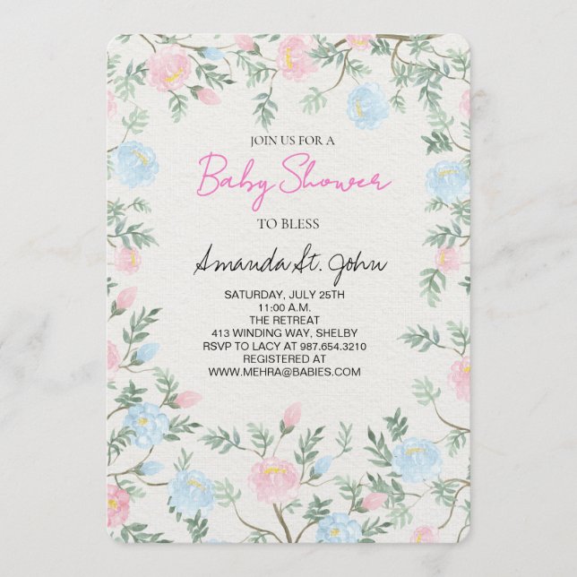 Watercolor Floral Baby Shower Invitation (Front)