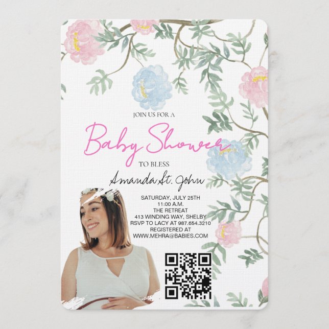Watercolor Floral Baby Shower Invitation (Front)