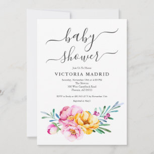 Watercolor Floral Baby Shower Invitation