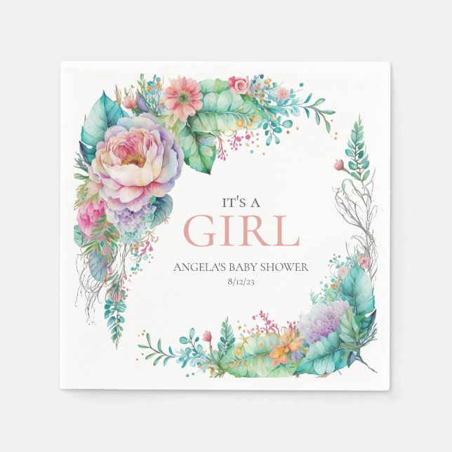 Watercolor Floral Baby Shower Napkins (Front)