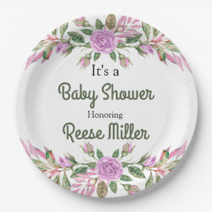  Watercolor Floral Baby Shower Paper Plate