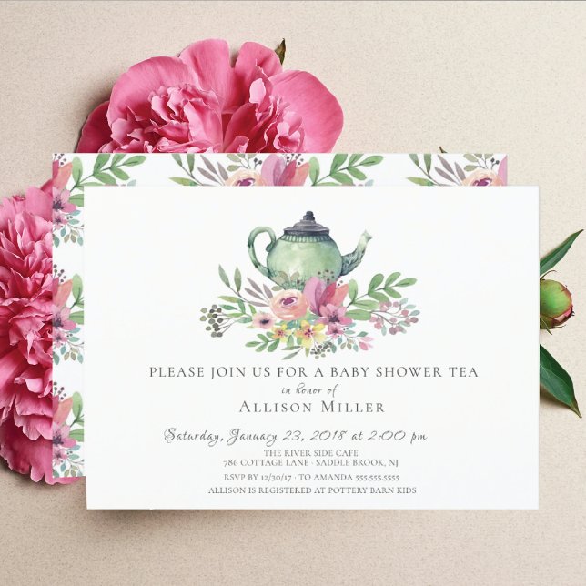 Watercolor Floral Baby Tea Party Invitation (Creator Uploaded)