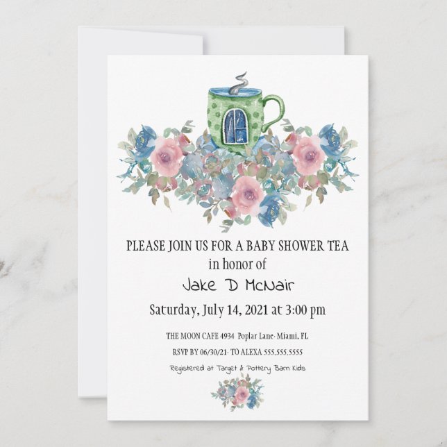 Watercolor Floral Baby Tea Party Invitation (Front)