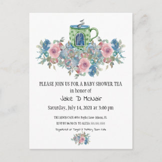 Watercolor Floral Baby Tea Party Invitation Postcard