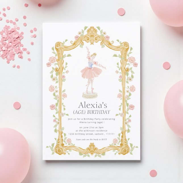 Watercolor Floral Ballerina Birthday QR code RSVP Invitation (Creator Uploaded)