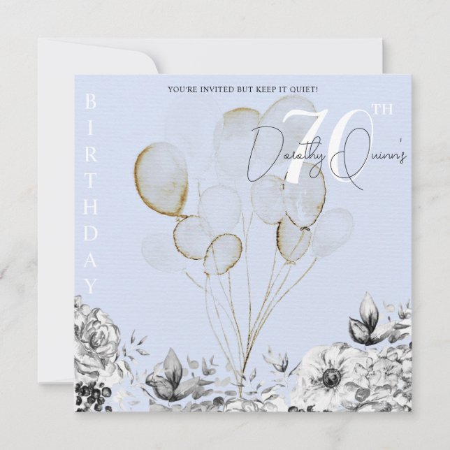 Watercolor Floral Balloon Surprise Birthday Party Invitation (Front)
