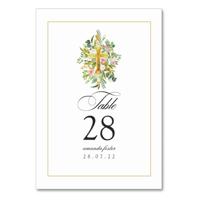 Watercolor Floral Baptism/ Christening/ Dedication Table Number (Front)