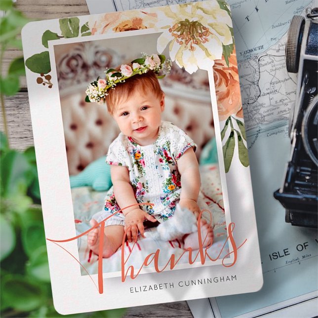 Watercolor Floral Baptism Thank You Card (Creator Uploaded)