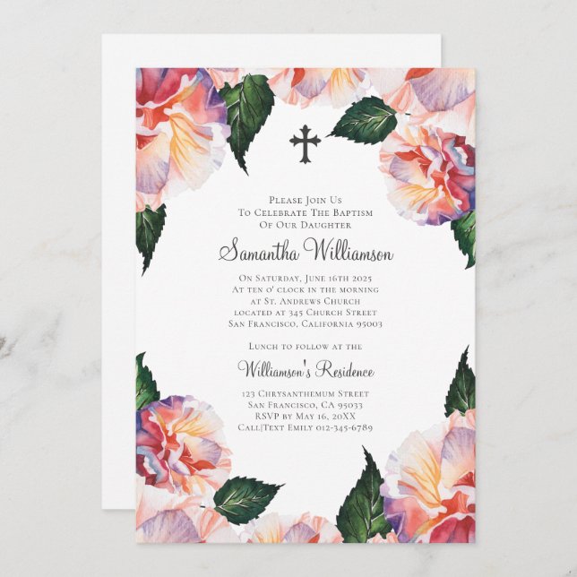 Watercolor Floral Baptismal Invitation (Front/Back)