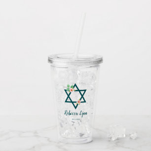 Watercolor Floral Beach Bat Mitzvah Acrylic Tumbler