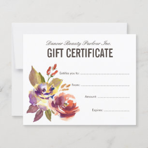 Watercolor Floral Beauty Salon Gift Certificate