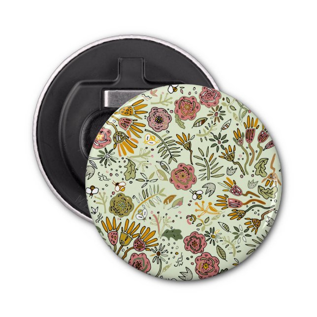 Watercolor Floral Bee Flowers Elegant Modern Bottle Opener (Front)