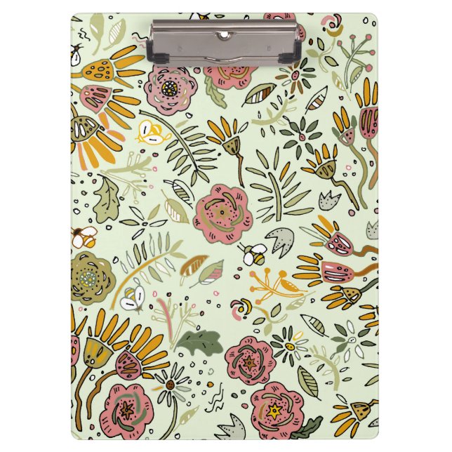Watercolor Floral Bee Flowers Elegant Modern Clipboard (Front)