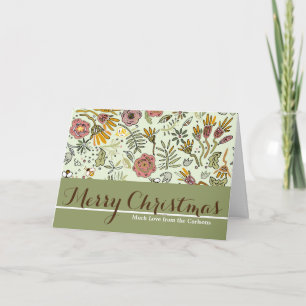 Watercolor Floral Bee Flowers Elegant Modern Holiday Card