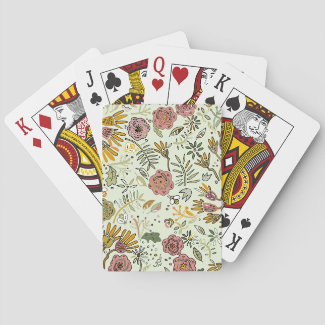 Watercolor Floral Bee Flowers Elegant Modern Playing Cards (Back)