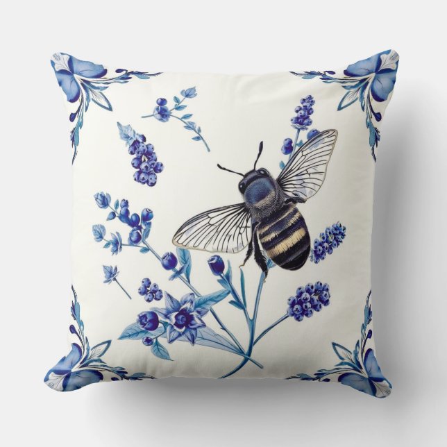 Watercolor Floral Bee Garden Mother’s Day Cushion (Front)