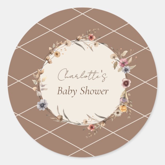 Watercolor Floral Beige Baby Shower Envelope Seal (Front)