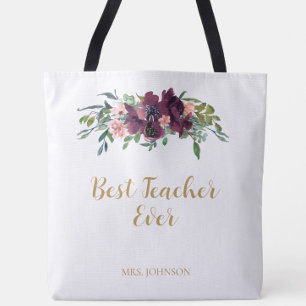 Watercolor Floral Best Teacher Ever Tote Bag