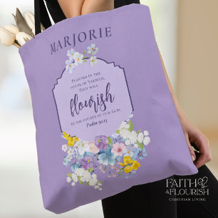 Watercolor Floral Bible Verse Purple Personalised Tote Bag