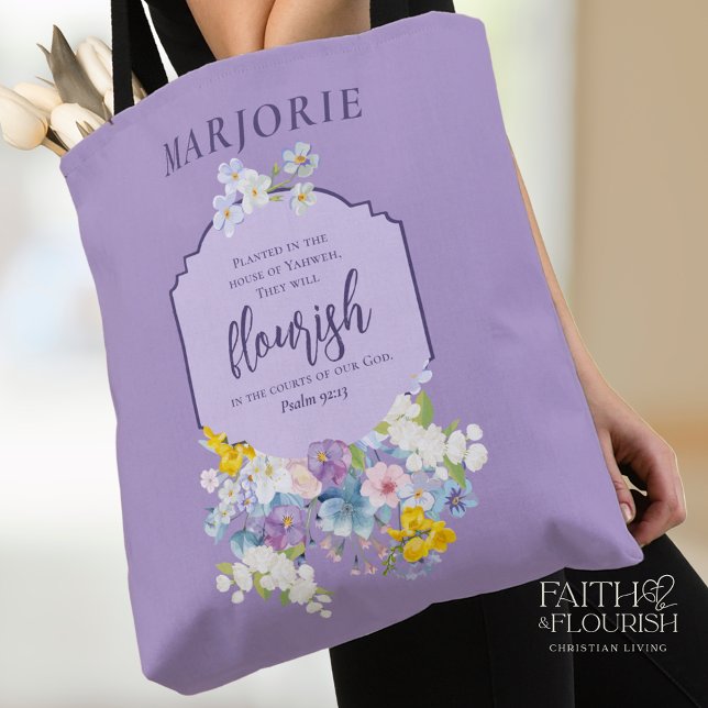 Watercolor Floral Bible Verse Purple Personalised Tote Bag (Creator Uploaded)