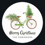 Watercolor Floral Bicycle Christmas Classic Round Sticker<br><div class="desc">Cheerful and merry watercolor floral Christmas stickers featuring a vintage bicycle.</div>