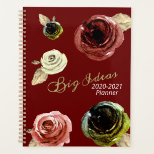 Watercolor Floral Big Ideas Gold & Burgundy 2021 Planner
