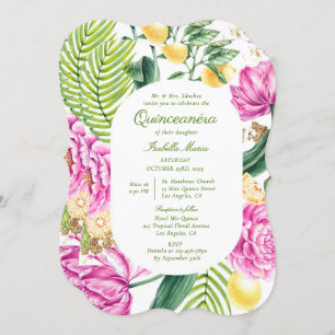 Watercolor Floral Bilingual Spanish Quinceañera Invitation