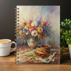 Watercolor Floral Birria Tacos   Custom Monogram Notebook