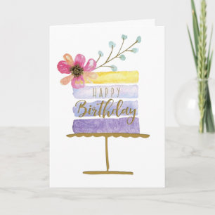 Watercolor Floral Birthday Cake Greeting Card