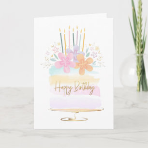 Watercolor Floral Birthday Cake Greeting Card