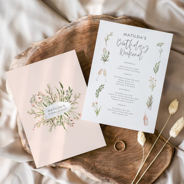 Watercolor floral birthday weekend itinerary (Creator Uploaded)