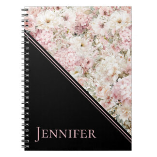 Watercolor Floral & Black Geometric Custom Chic Notebook