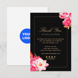 Watercolor Floral Black Thank you Purchase Card