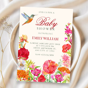 Watercolor floral bloom baby shower invitation