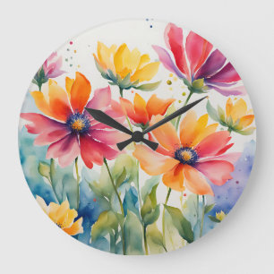 Watercolor Floral Bloom Large Clock