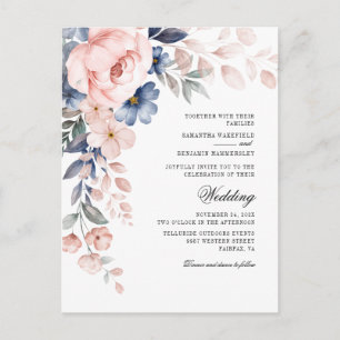 Watercolor Floral Bloom Wedding Invitation Postcard