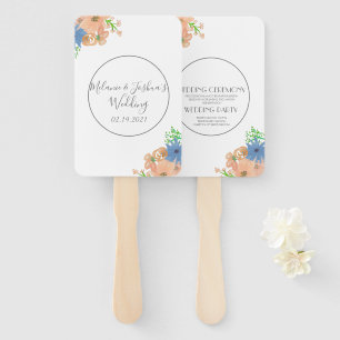 Watercolor Floral Blue and Peach Wedding Round Hand Fan