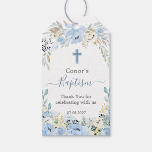 Watercolor Floral Blue Baptism Thank You Gift Tag