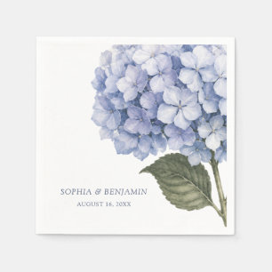 Watercolor Floral Blue Hydrangea Custom Wedding Napkin