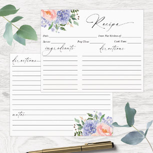 Watercolor Floral Blue Hydrangea Recipe Card