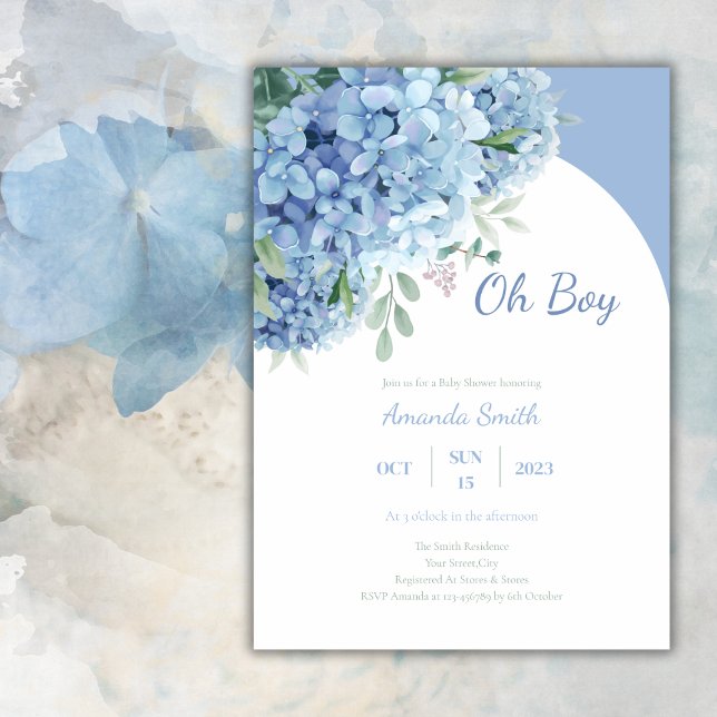 Watercolor Floral Blue Modern Boy Baby Shower Invitation (Creator Uploaded)