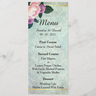 Watercolor Floral Blue & Pink Wedding Menu