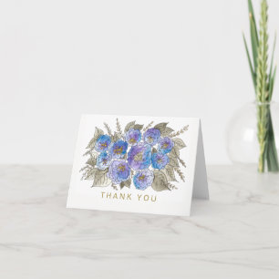 Watercolor Floral Blue Rose Gold Generic Thank You Card