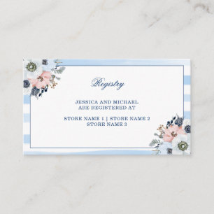 Watercolor Floral Blue Stripes Beach Registry Enclosure Card
