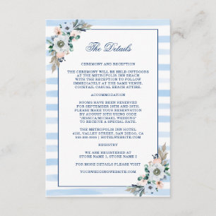 Watercolor Floral Blue Stripes Wedding Details Enclosure Card