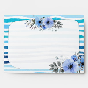 Watercolor Floral Blue Stripes Wedding Welcome Envelopes