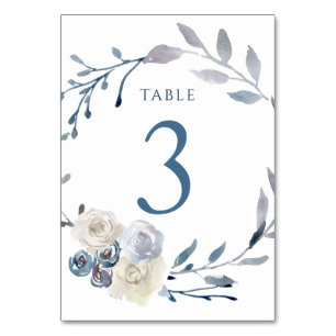 watercolor floral blue wreath Table Number 3