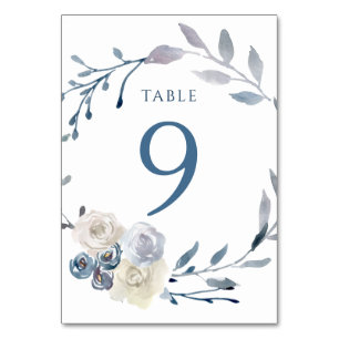 watercolor floral blue wreath Table Number 9
