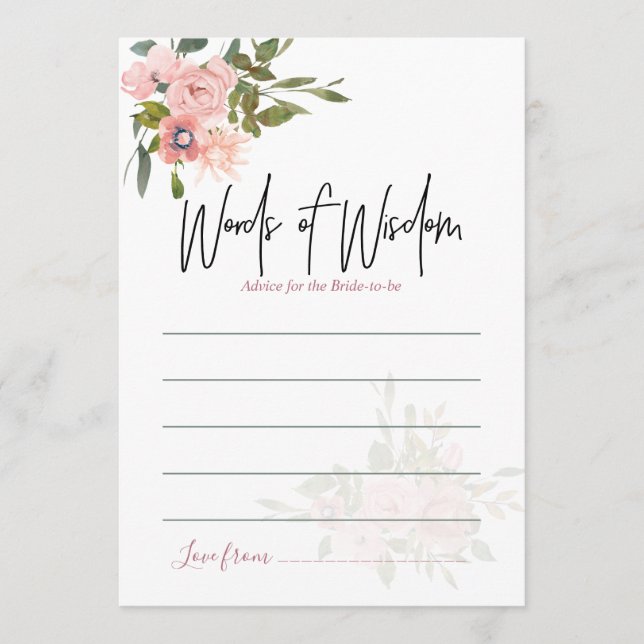 Watercolor floral Blush and Rose Gold Advice Card (Front)