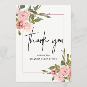 Watercolor floral Blush and Rose Gold Thank You Card